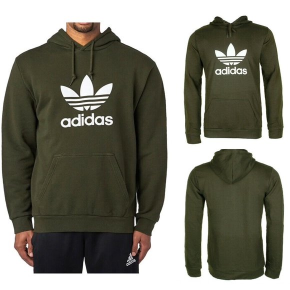 adidas men's trefoil logo graphic pouch pocket pullover hoodie